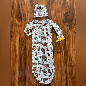 NWT Jane Marie Infant Gown & Beanie Set 2 Pce Newborn Santa Christmas 0 3 mos